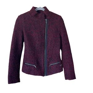 Maison Scotch Red Black Zip Boucle Coat Moto Jacket